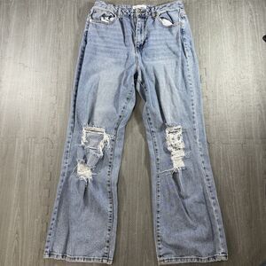 Almost Famous Juniors' Size 9 Light Blue Denim Distressed Wide Leg Jeans